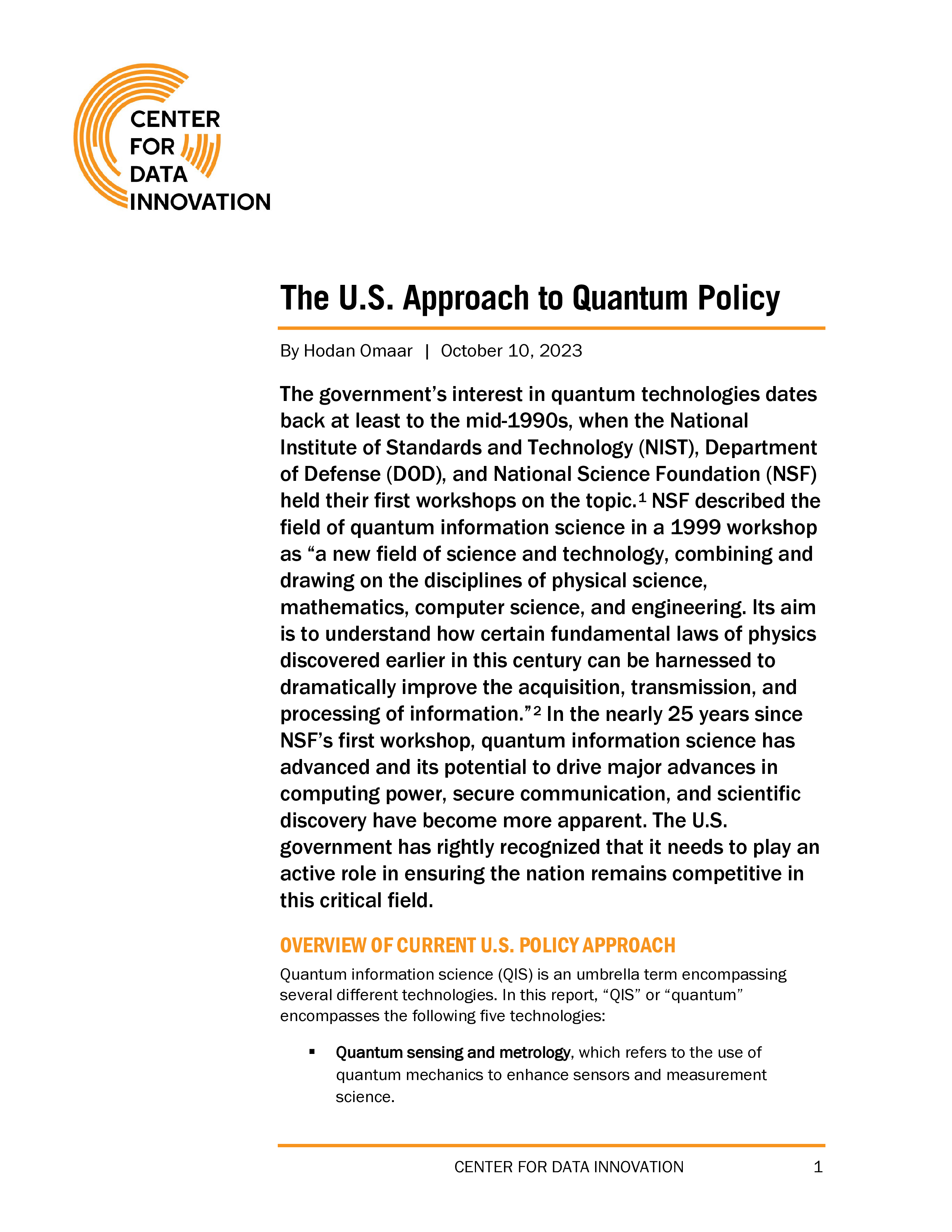 ITIF203美国的量子政策方针研究报告英文版32页